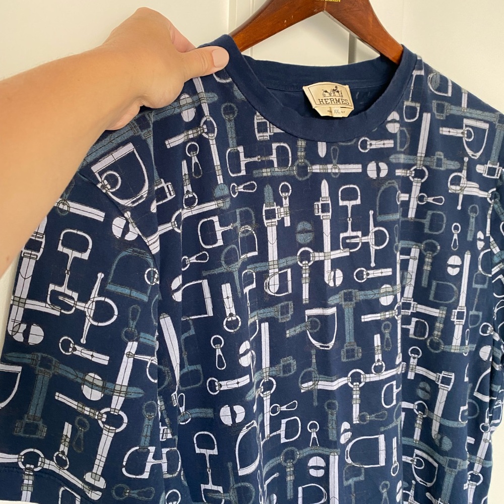 SOLD!!! Hermes Cotton Navy Blue T-Shirt for Men size XXL - Picture 2 of 13